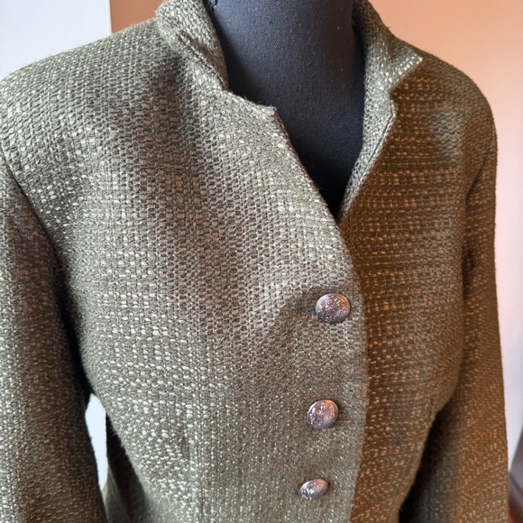 Coldwater Creek Jackets & Blazers - Coldwater Creek Blazer Women 10 Olive Green Tweed Peplum Crest Button Jacket